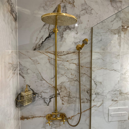 Exposed Brass Shower System - Antique Brass Shower Set