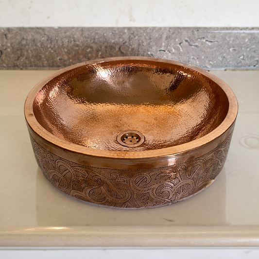 Hand Engraved Vanity Bathroom Copper Sink