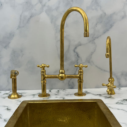 Unlacquered Solid Brass 8" Bridge Faucet, Ball Centre With Straight Leg