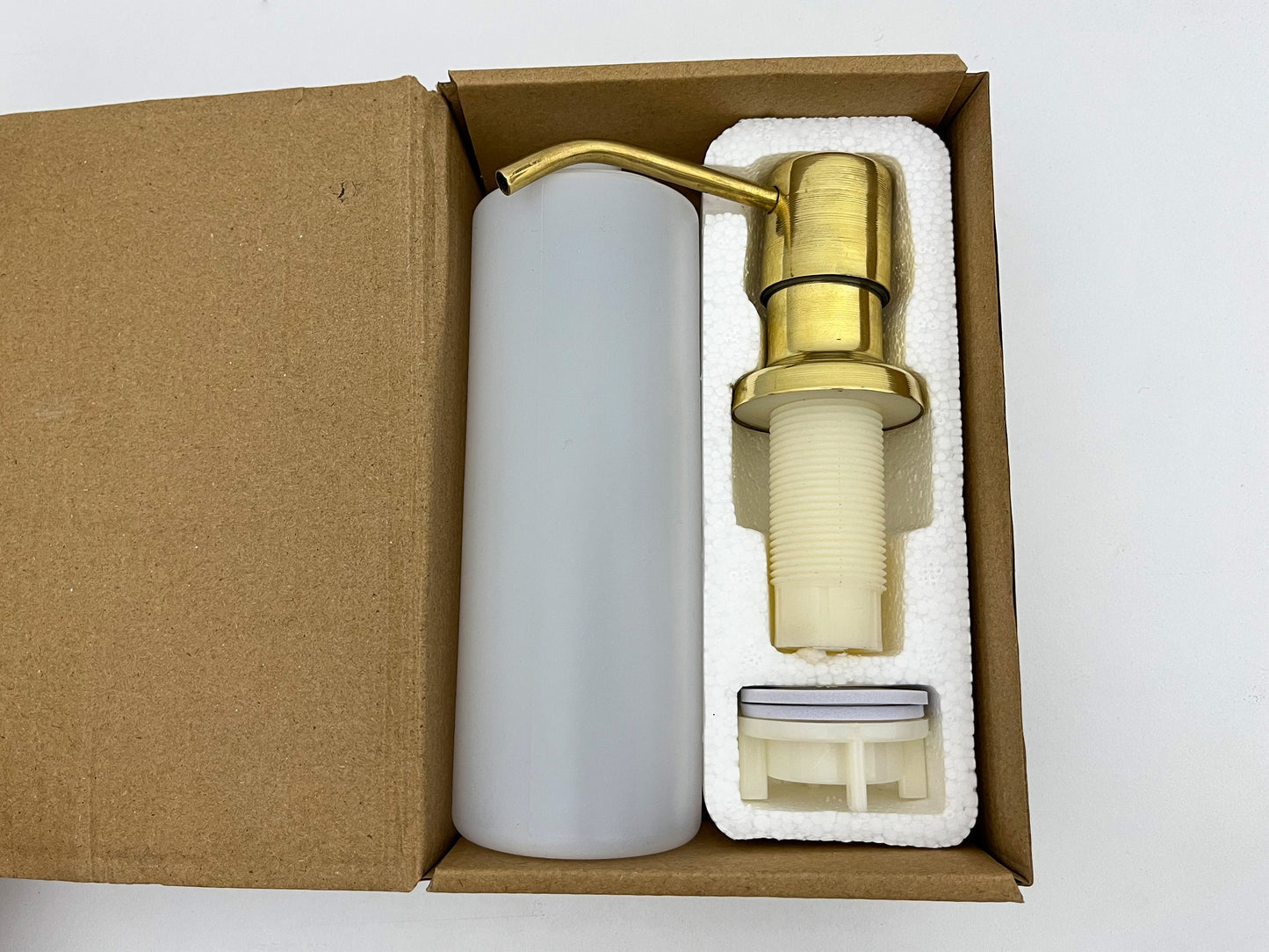 Unlacquered Brass Dishwasher Air Gap Cover, Unlacquered brass soap dispenser