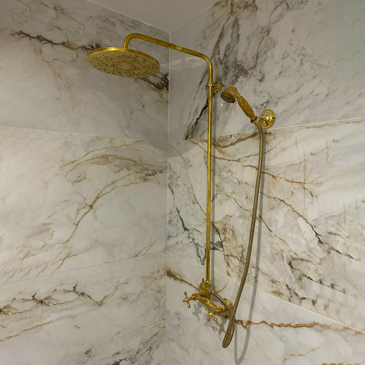 Exposed Brass Shower System - Antique Brass Shower Set