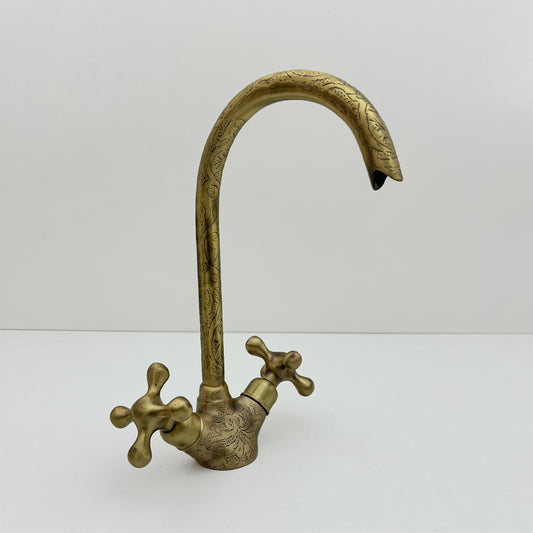 Bronze Finish Gooseneck Vanity Brass Faucet With Traditional Cross Handles