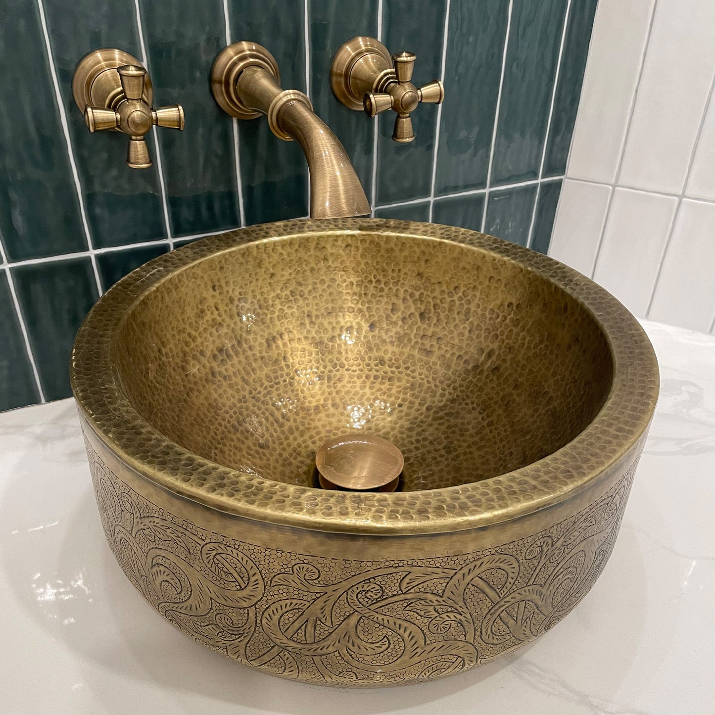 Engraved Bronze Finish Sink, Vanity Bathroom Sink