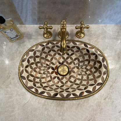 Handcrafted Oval Drop In Sink - Wood,Brass And Resin Bathroom Drop In Sink