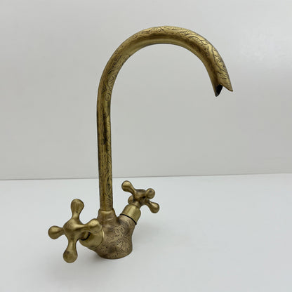 Bronze Finish Gooseneck Vanity Brass Faucet With Traditional Cross Handles