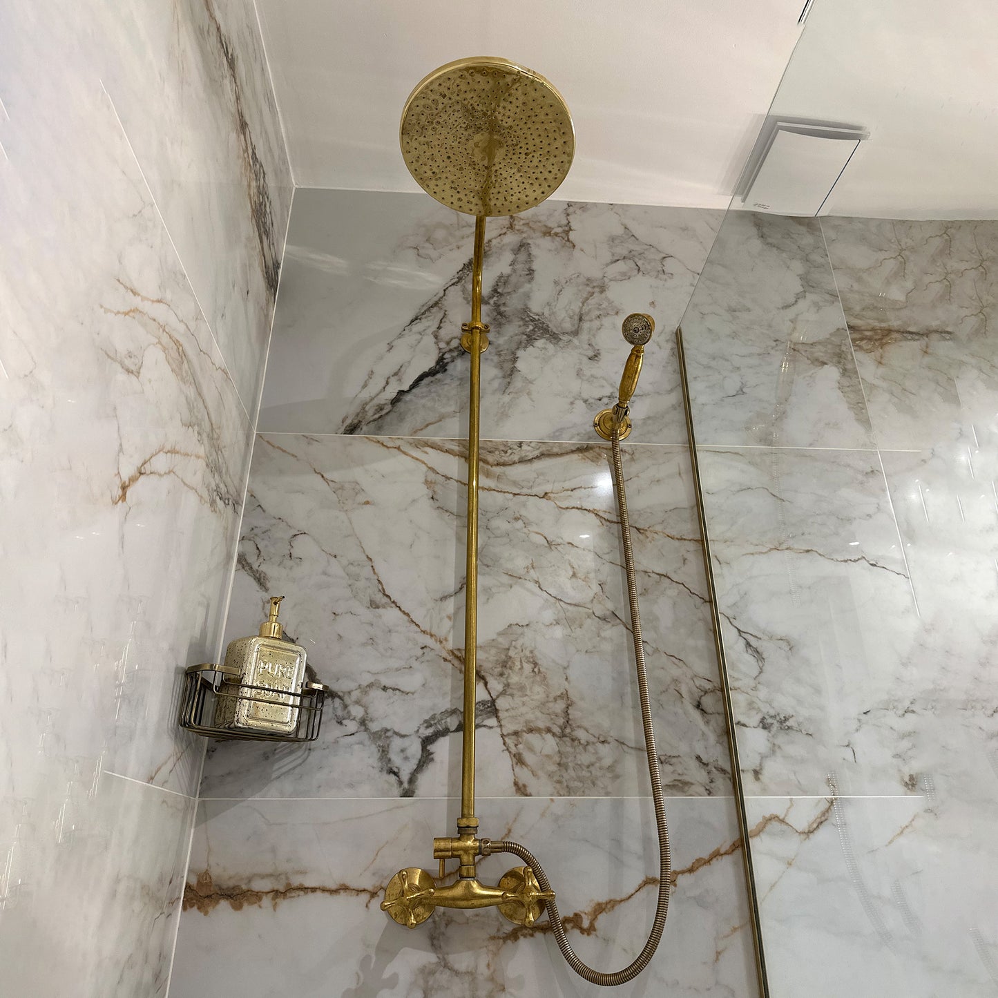 Exposed Brass Shower System - Antique Brass Shower Set