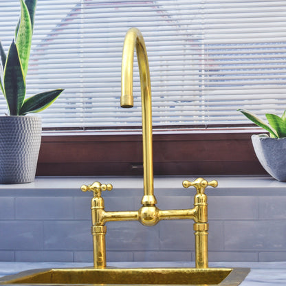 Vintage Style Solid Brass 8" Bridge Faucet, Ball Centre With Straight Leg Kitchen Faucet