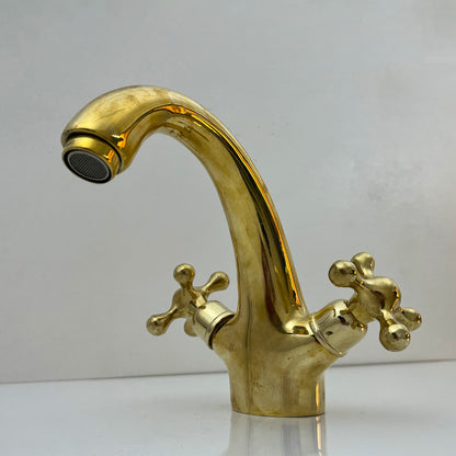 Unlacquered Solid Brass Single Hole Bathroom Faucet - Bath Vanity Faucet