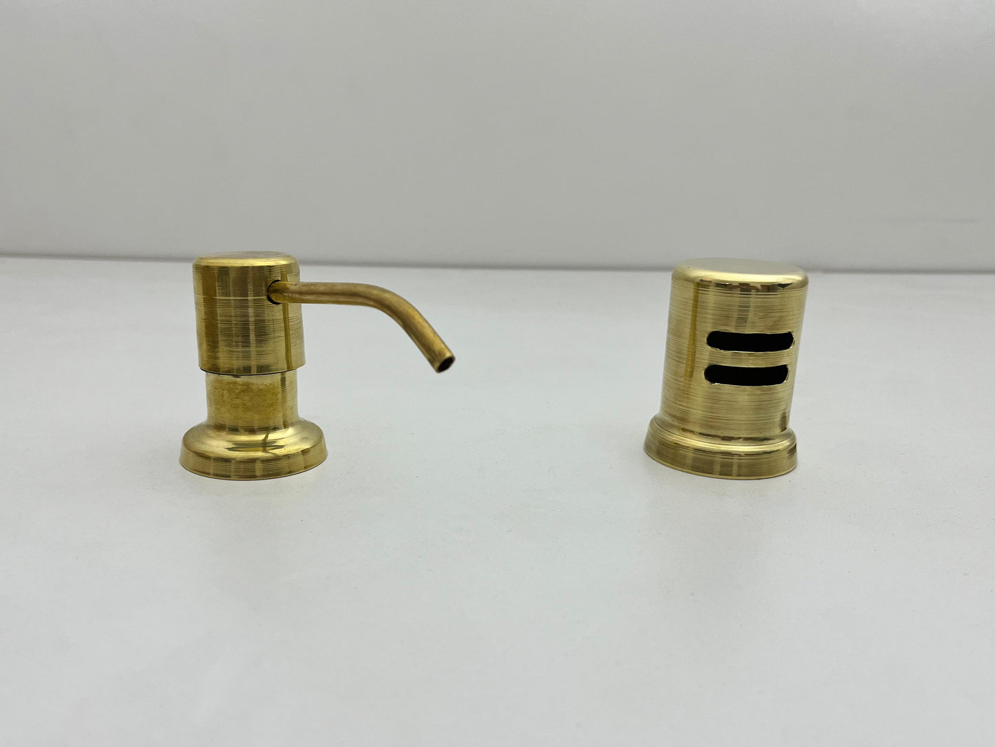 Unlacquered Brass Dishwasher Air Gap Cover, Unlacquered brass soap dispenser