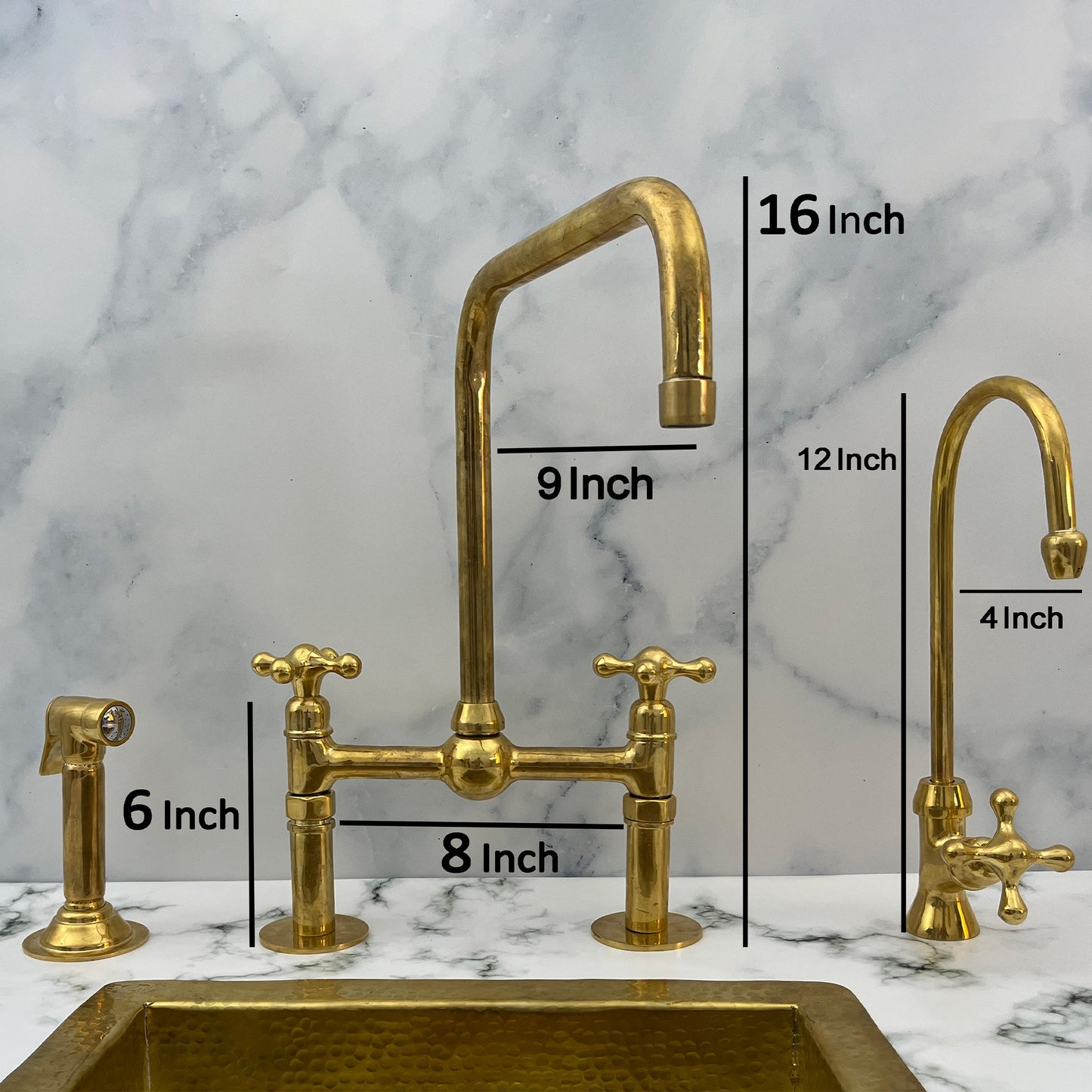 Vintage Style Solid Brass 8" Bridge Faucet, Ball Centre With Straight Leg Kitchen Faucet