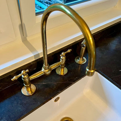 Vintage Style Solid Brass 8" Bridge Faucet, Ball Centre With Straight Leg Kitchen Faucet