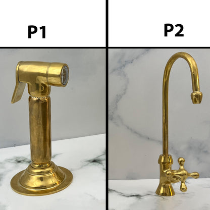 Vintage Style Solid Brass 8" Bridge Faucet, Ball Centre With Straight Leg Kitchen Faucet